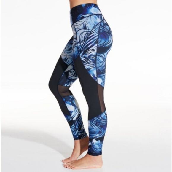 Calia Blue & Black Abstract Print  Mesh Inset Leggings Medium - Picture 1 of 9